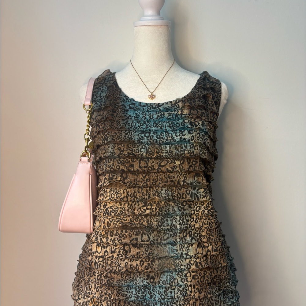 Y2k Brown & Blue Cheetah Print Ruffled Chic Tank Top